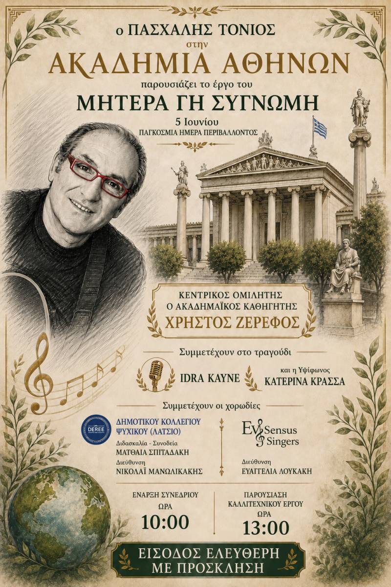 Ο ΠΑΣΧΑΛΗΣ ΤΟΝΙΟΣ ΚΑΛΕΣΜΕΝΟΣ ΣΤΗΝ ΑΚΑΔΗΜΙΑ ΑΘΗΝΩΝ